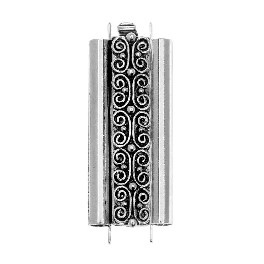 Elegant Elements Beadslides, Seed Bead Slide Tube Clasp w/Squiggle 29x10mm, 1 Set, Antiqued Silver