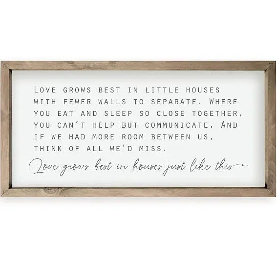 Love Grows Best in Houses Framed Wood Farmhouse Wall Sign (9x18)