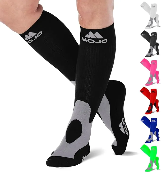 Mojo Unisex Compression Socks 20-30mmHg – Knee High Medical Support for Athletes, Nurses, Travelers, Post-Surgery & Lymphedema - Wide Calf & Plus Size Options for Pain & Swelling - 7 Colors, 10 Sizes