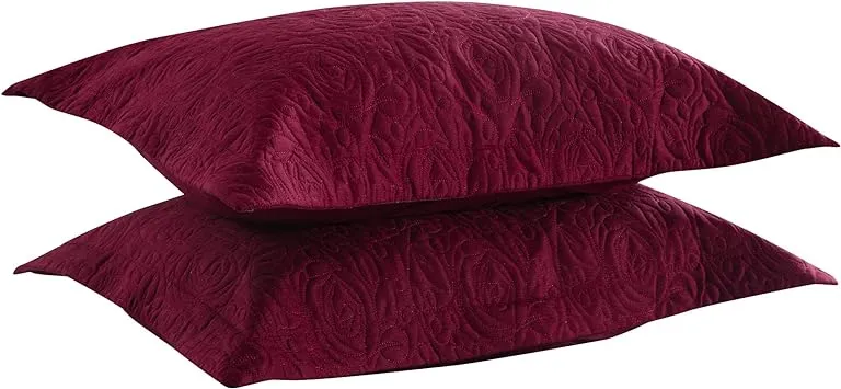 MarCielo 2-Piece Embroidered Pillow Shams, Decorative Microfiber Pillow Shams Set Standard Size, Dark Burgundy