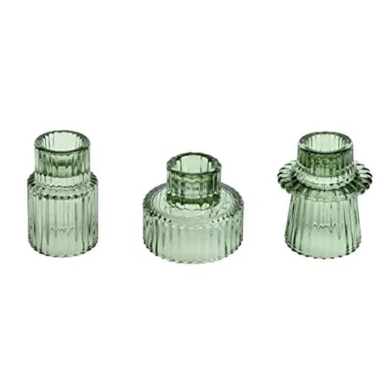 Vixdonos Taper Glass Candlestick Holders Tealight Candle Holders for Table Centerpieces, Wedding Decor and Dinner Party (3 Pcs, Green)