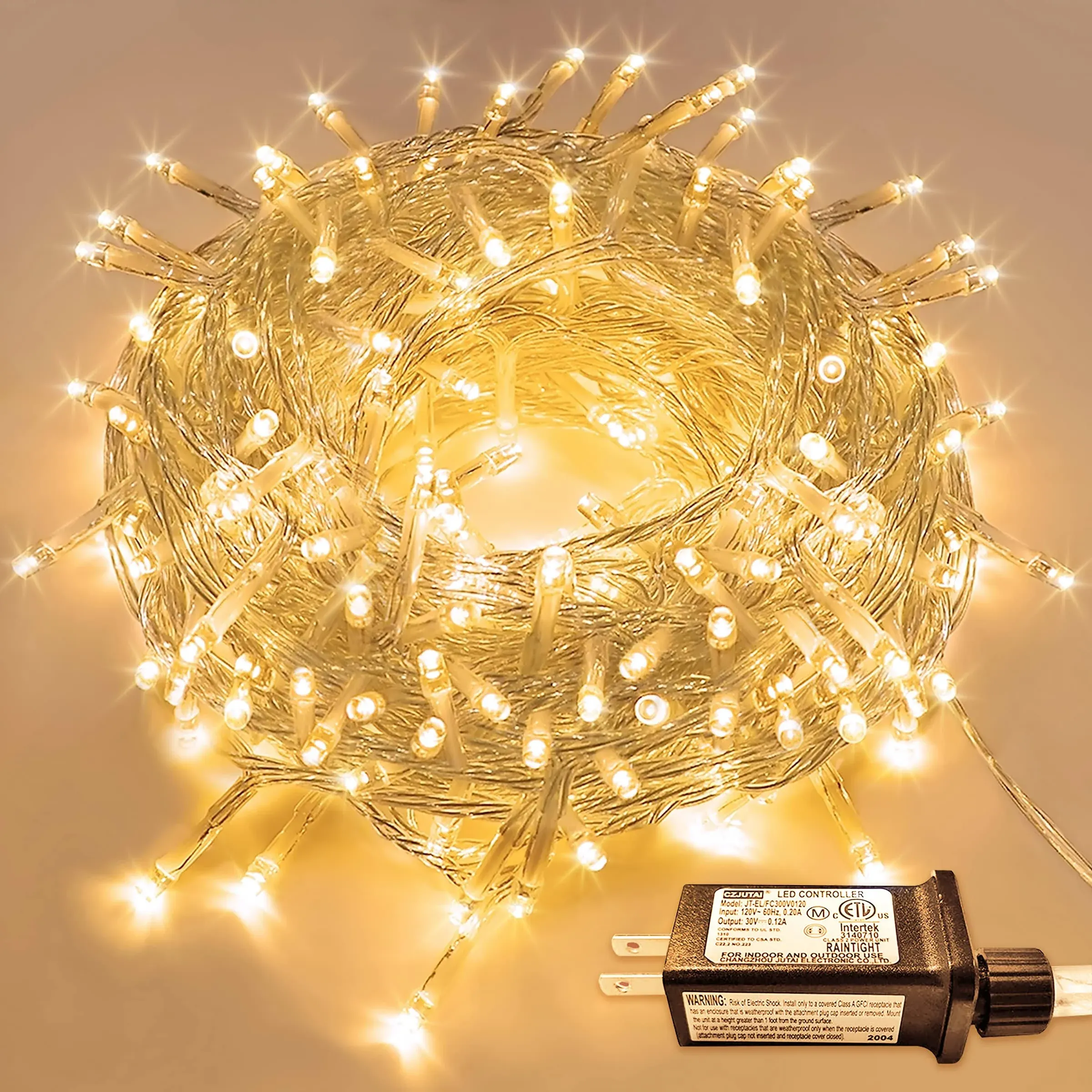 JMEXSUSS Warm White Christmas Lights for Bedroom, 300 LED String Lights Indoor Outdoor Waterproof Clear Wire, 8 Modes Fairy String Lights Plug in for Christmas Tree Bedroom Holiday Christmas Decor