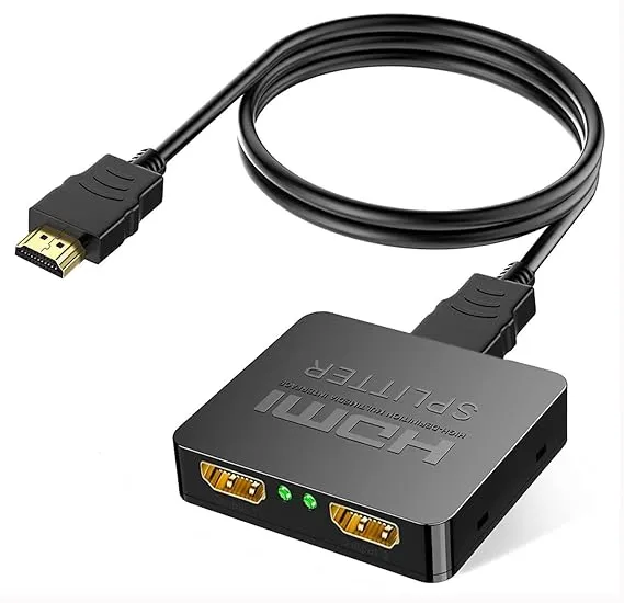 HDMI Splitter 1 in 2 Out, 4K HD Hdmi Screen Splitter Switcher 1 Female to 2 Female 1080P Audio Video Output, for TV, Monitors, Projector, Laptop, Computer, with HDMI/USB Cable [ Not Extend]