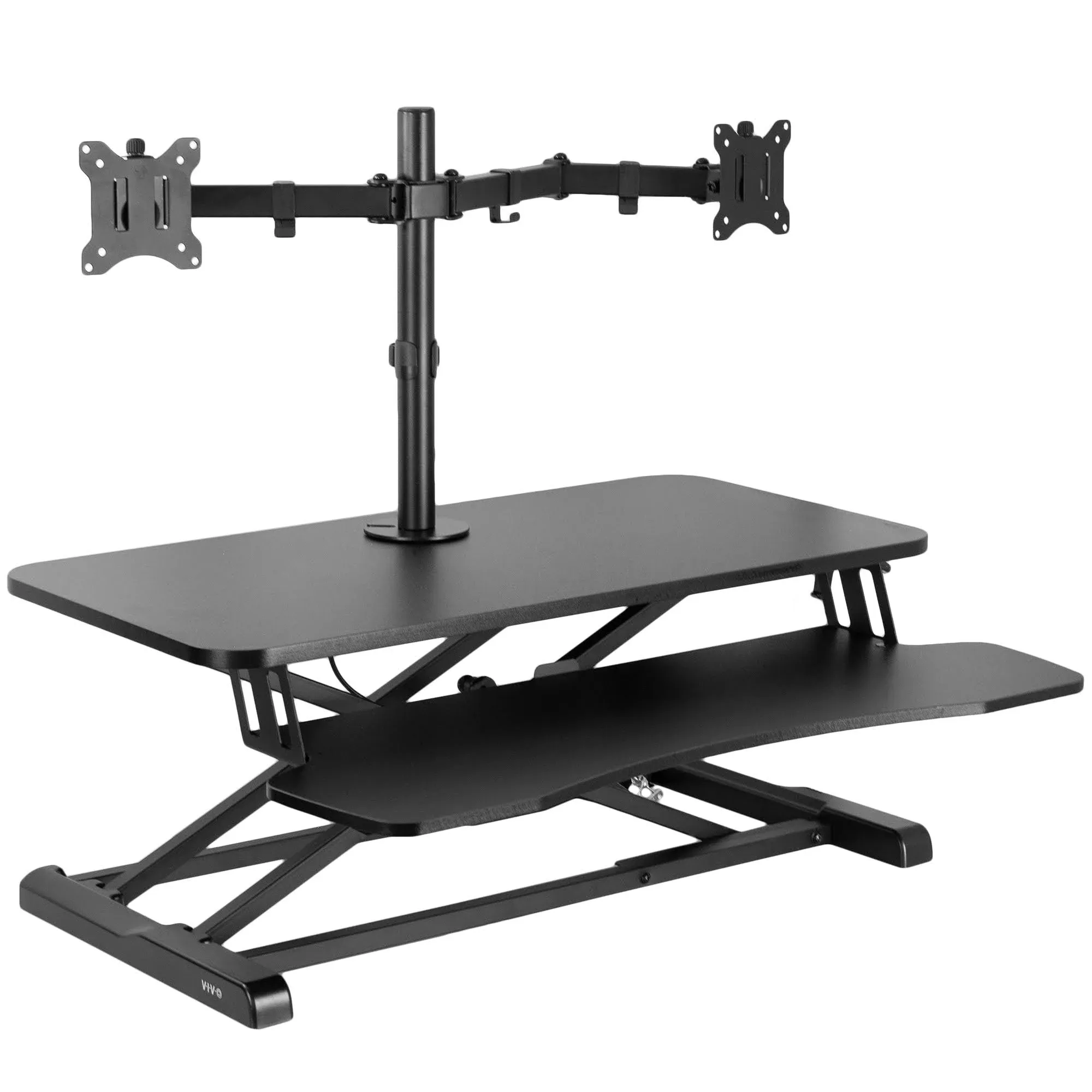 vivo Black 32" Standing Desk Riser with Adjustable Dual 13" to 30" Monitor Mount