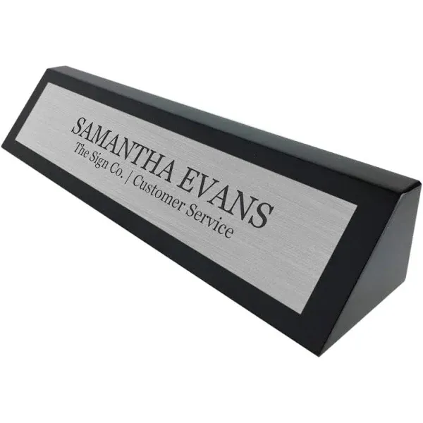 Personalized Business Custom Desk Name Plate with Black Piano Finish - Free Engraving