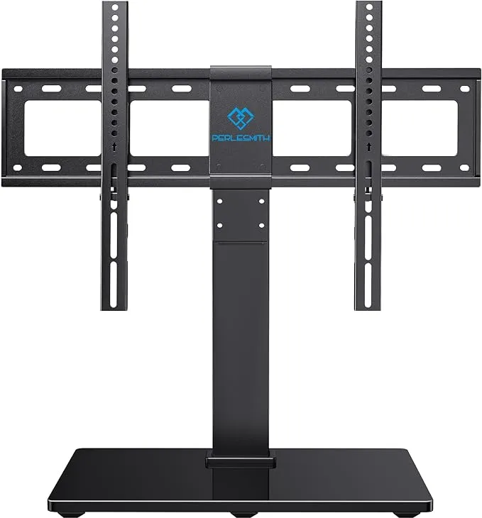 PERLESMITH Universal Swivel TV Stand Base, Table Top TV Stand for 37 to 65,70,75 inch LCD LED TVs, Height Adjustable TV Mount Stand with Tempered Glass Base, VESA 600x400mm, Holds up to 99lbs, PSTVS13