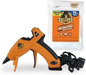 Gorilla Dual Temp Mini Hot Glue Gun Kit with 75 Hot Glue Sticks, Precision Nozzle, and Easy Squeeze Trigger, for DIY, Craft, Repairs, and More, Orange (Combo Pack:1 Mini Gun, 75 Glue Sticks)