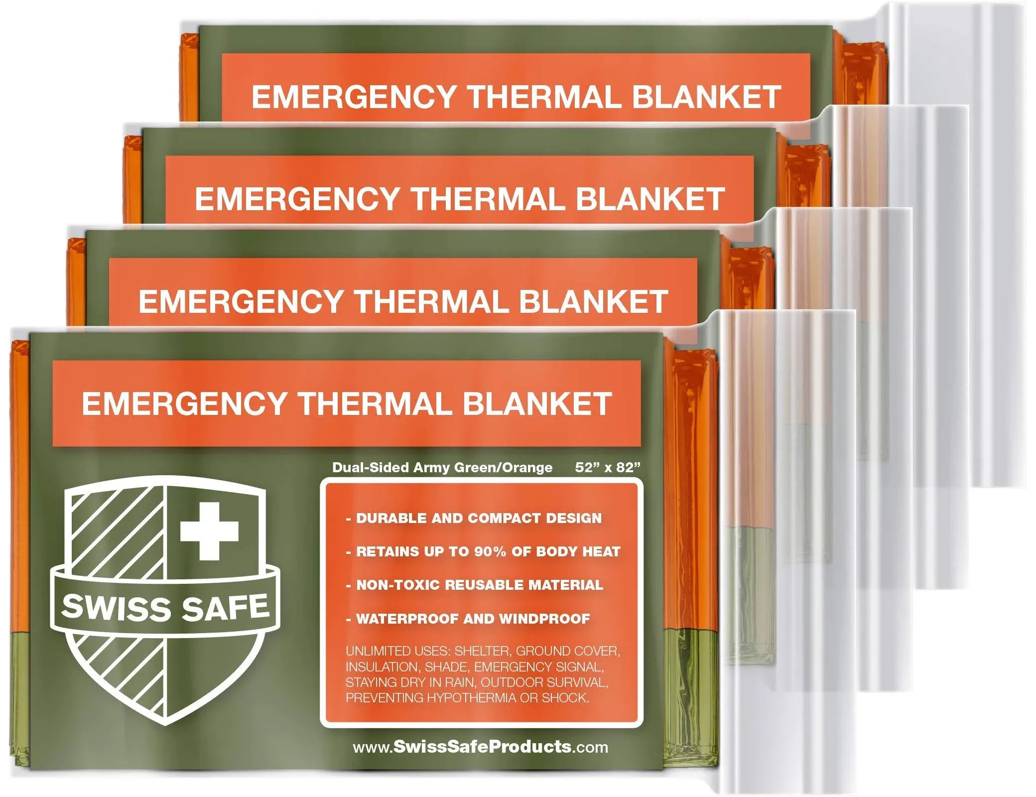 Swiss Safe Emergency Mylar Thermal Blankets 4-Pack