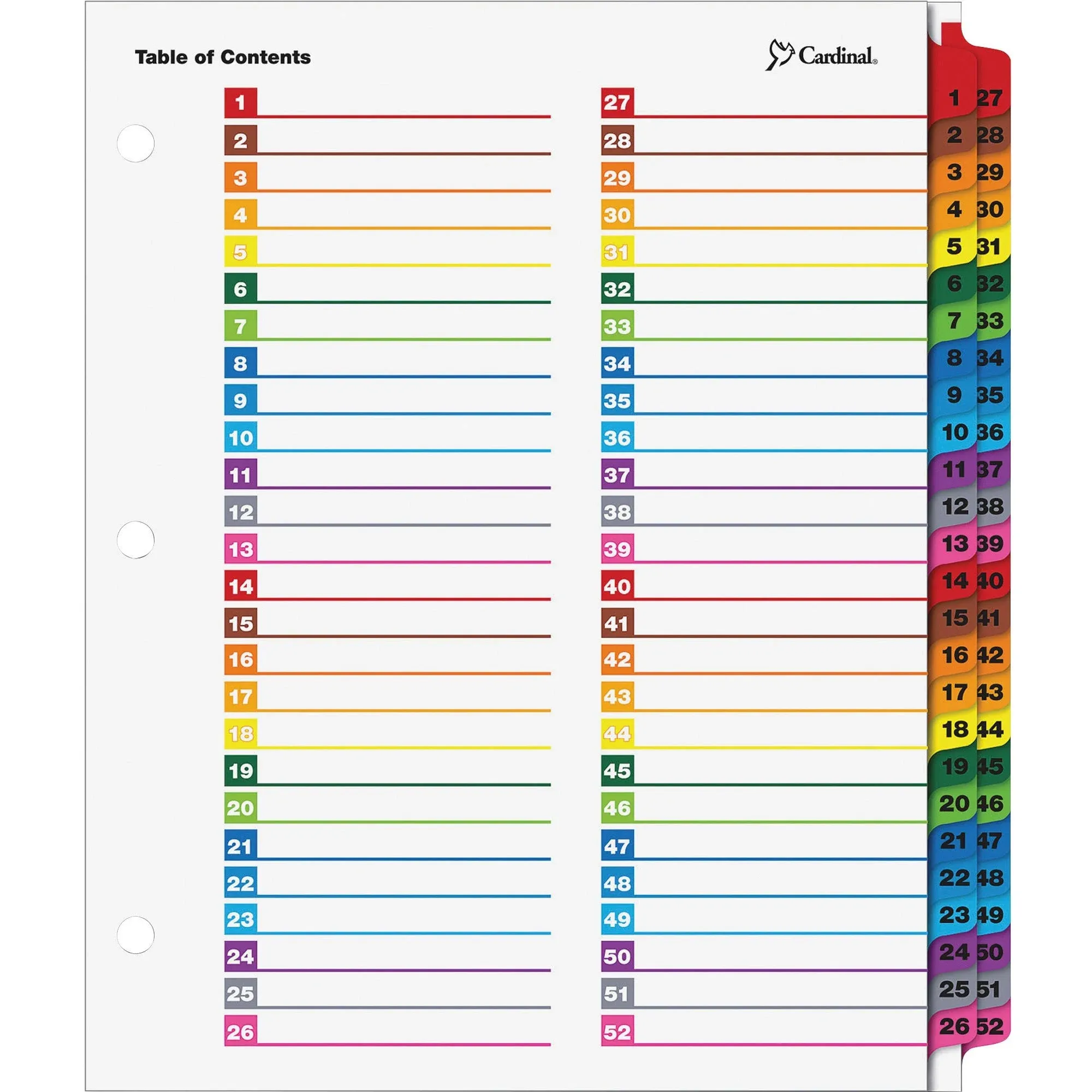 OneStep Printable Table of Contents and Dividers - Double Column, 52-Tab, 1 to 52, 11 x 8.5, White, 1 Set