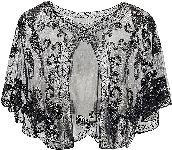 BABEYOND 1920s Shawl Wraps Sequin Beaded Evening Cape Bridal Shawl Bolero Flapper Cover Up