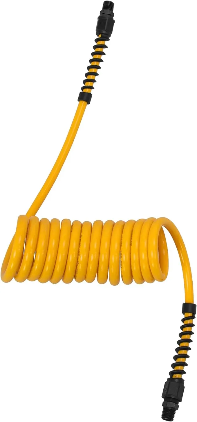 DeWalt 1/4in x 10 ft Polyurethane Recoil Hose with 1/4in Fittings and Bend ...