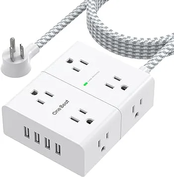 Extension Cord 10 Ft, Surge Protector Power Strip - 8 Widely Outlets 4 USB 