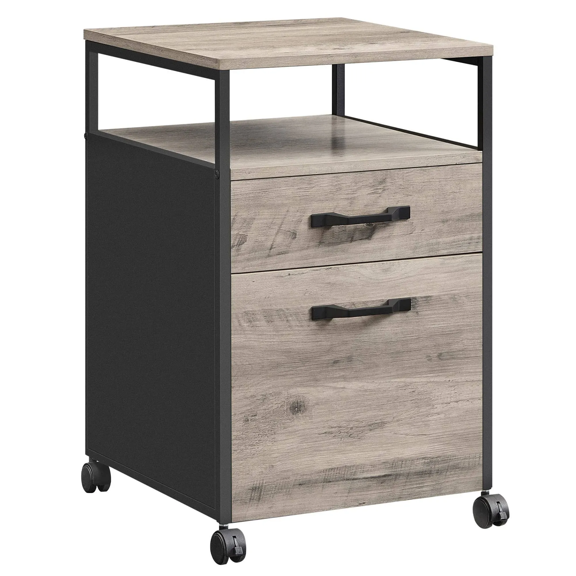 VASAGLE File Cabinet with Wheels, 2 Drawers, Open Shelf, and File Cabinet