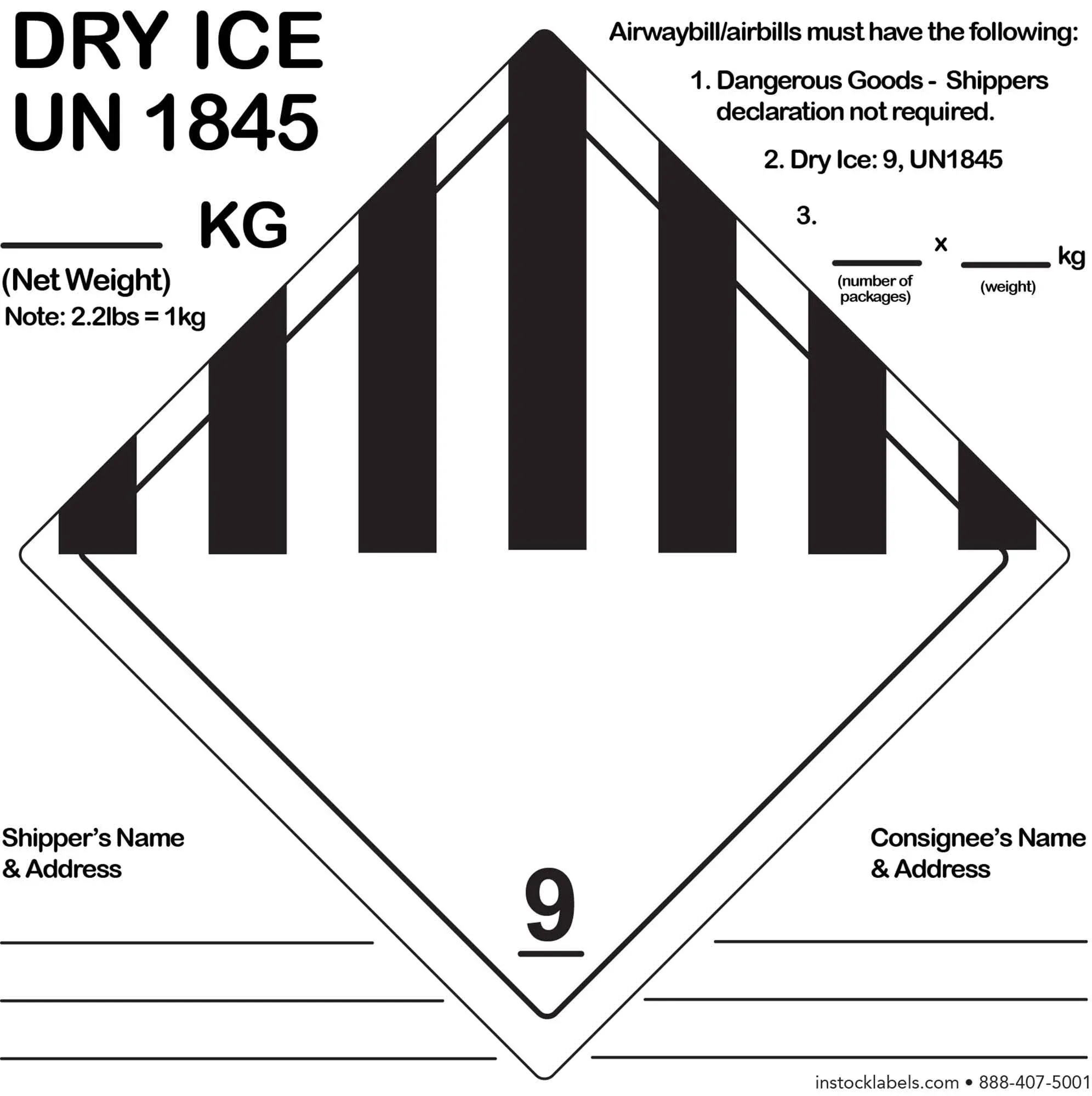 Dry Ice UN1845 Dot Hazmat Class 9 Shipping Labels | 6 inch Square - 500 Pack ...