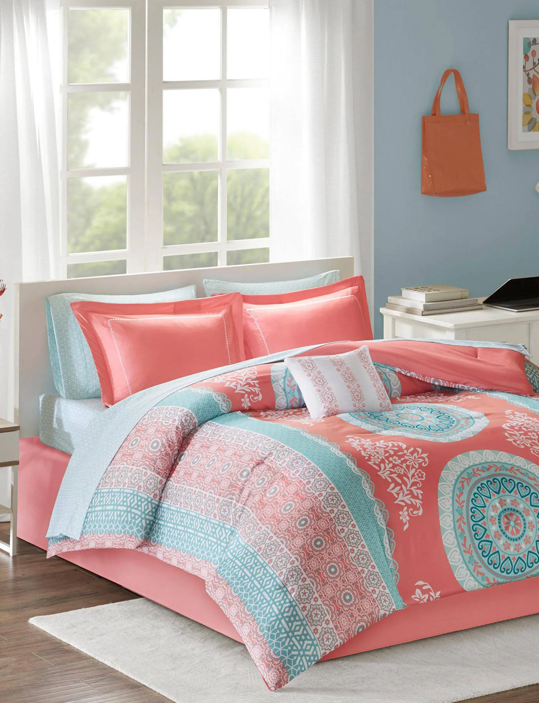 Olliix Intelligent Design Loretta Coral Boho Comforter Sets with Bed Sheets