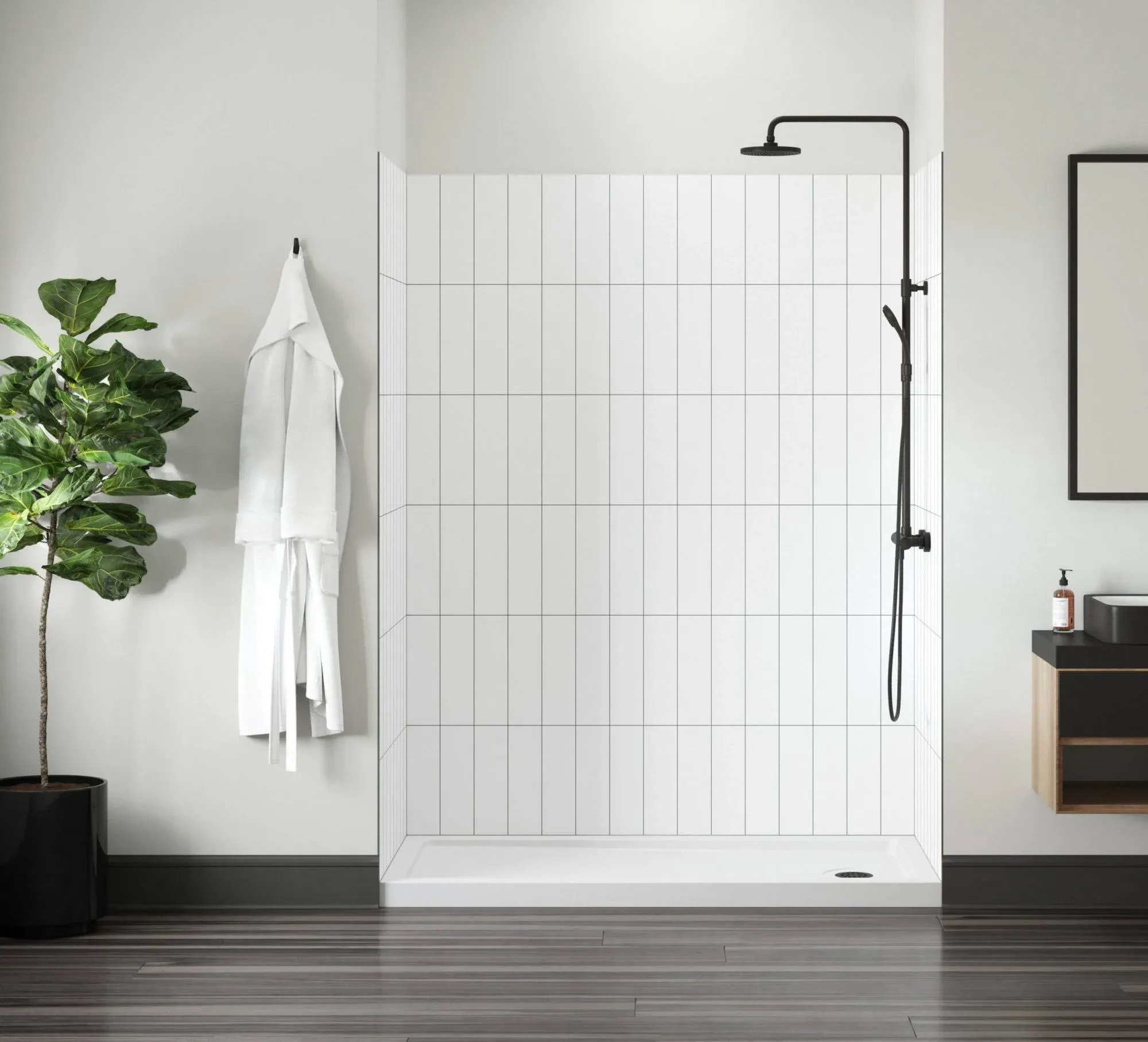 Miseno Msw786036 Readyset 78 inch x 60 inch x 36 inch Five Panel Alcove Shower Wall Kit - Verticle, White