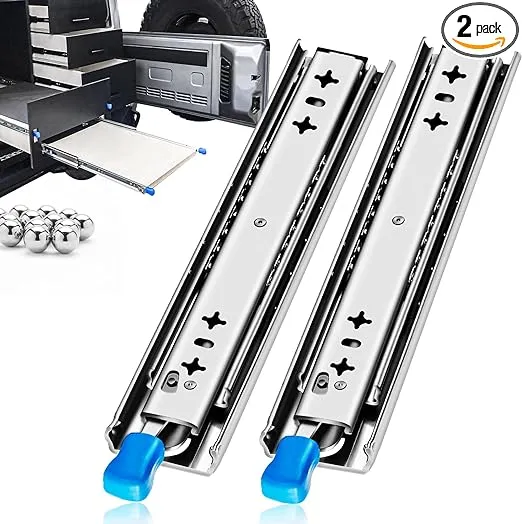 YENUO Heavy Duty Drawer Slides with Lock 12 14 16 18 20 22 24 26 28 30 32 34 36 38 40 44 48 52 56 60 Inch Full Extension Side Mount Ball Bearing Locking Rails Track Glides Runners Load 500 Lbs 1 Pair