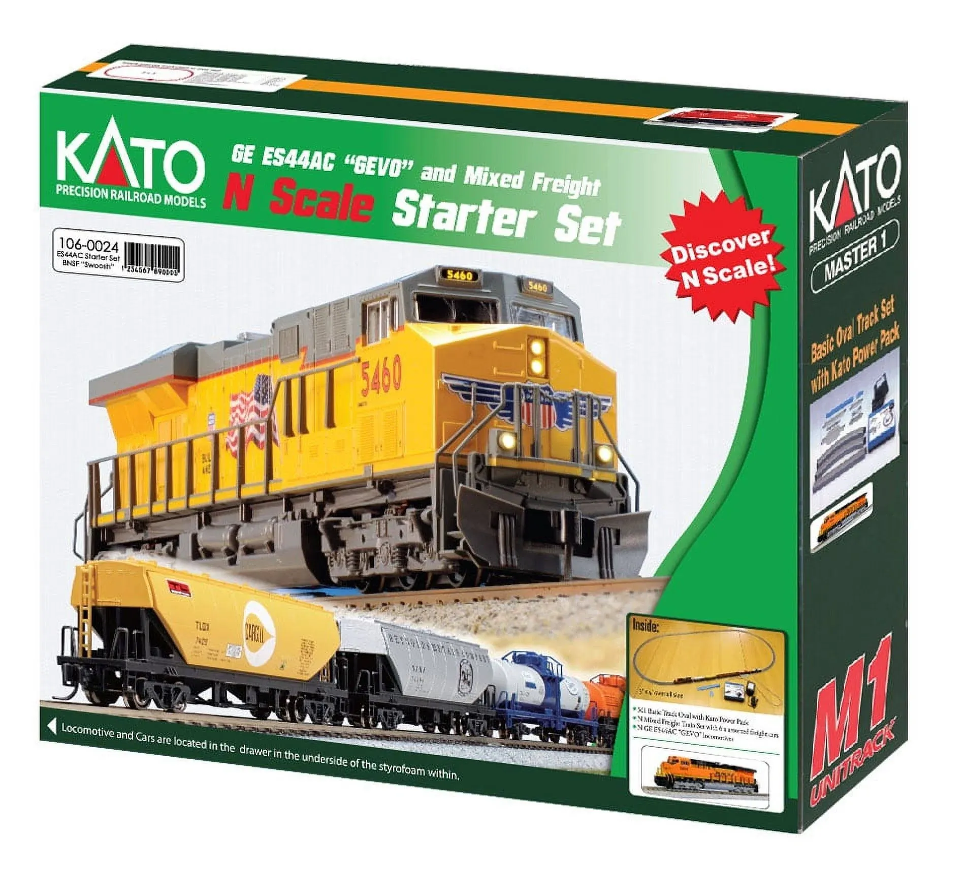 Kato-GE ES44AC GEVO Mixed Freight Starter Set -- BNSF Railway (Wedge), 6 Cars, U