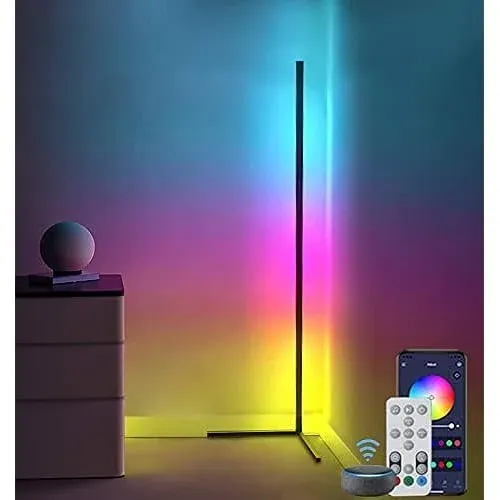 RGB Corner LED Floor Lamp Corner Lamps 56&quot; Music Mood lighting Sync Dimmable