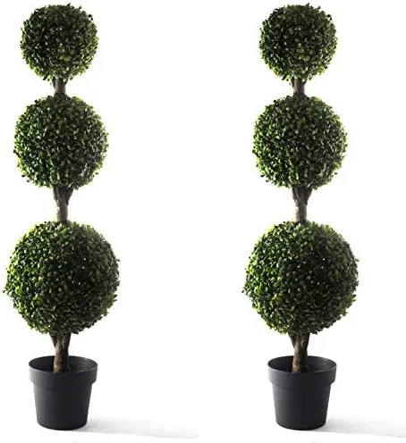 Bornbridge Artificial Boxwood Topiary Ball Tree - 4' Boxwood Ball Tree - Indoor / Outdoor Topiary Trees - Boxwood Artificial Outdoor Plants - Lifelike