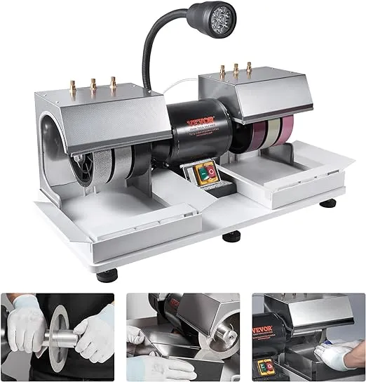 VEVOR Cabbing Machine, 6" 1/4HP 1800rpm Efficient, Lapidary Rock Grinder Polisher With Lamp & Water Pump, Gem Faceting Machine, Rock Grinding Machine for Gem Jade Stone, Create Cabochons for Necklaces