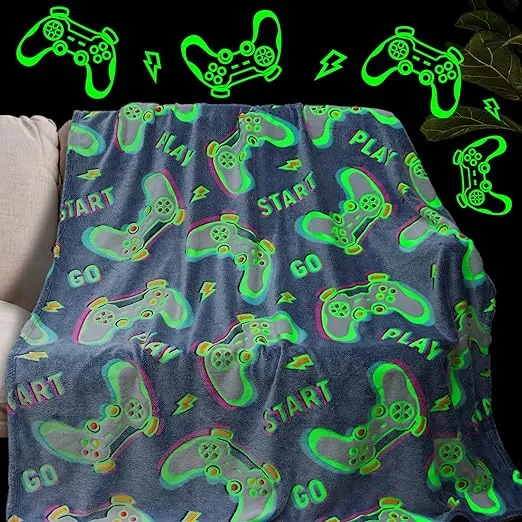 Glow in The Dark Blanket Gaming Controller Glowing Throw Blanket Gamer Plush Luminous Blankets and Throws Soft Throw Gift for Kids Girls Boys Birthday Christmas Halloween Thanksgiving 50" x 60"