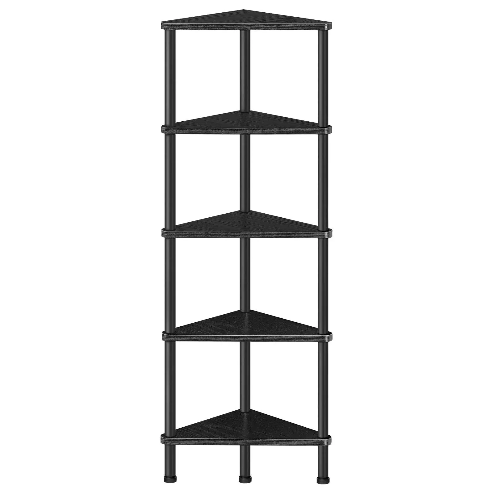 HOOBRO Corner Shelf Stand, Industrial 5-Tier Wall Corner Bookshelf with Metal Frame, Plant Corner Display Shelf, Corner Bookcase for Small Spaces, Bedroom, Living Room, Black BK33CJ01