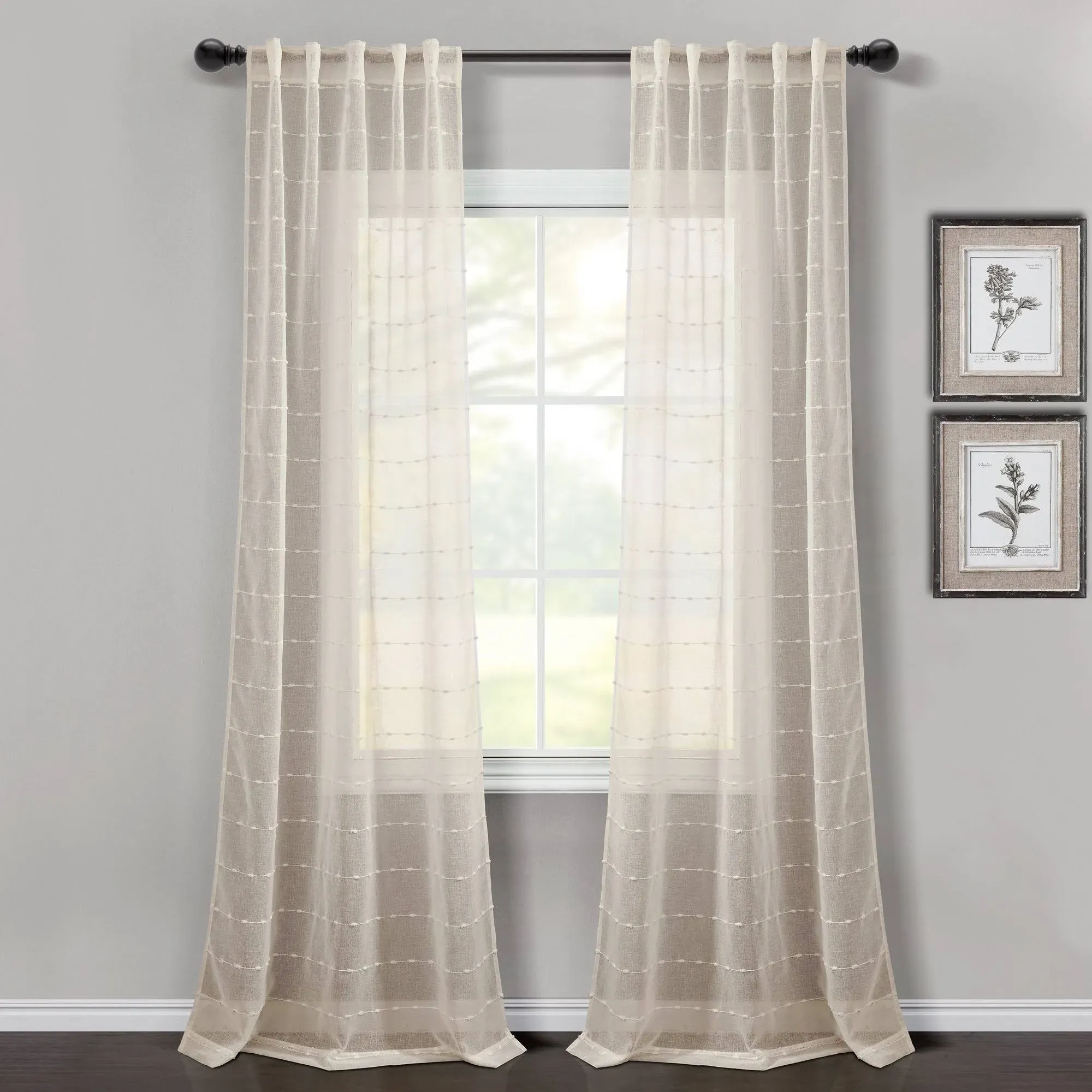 Lush Decor Farmhouse Textured Grommet Sheer Window Curtain Set, White, 38x84