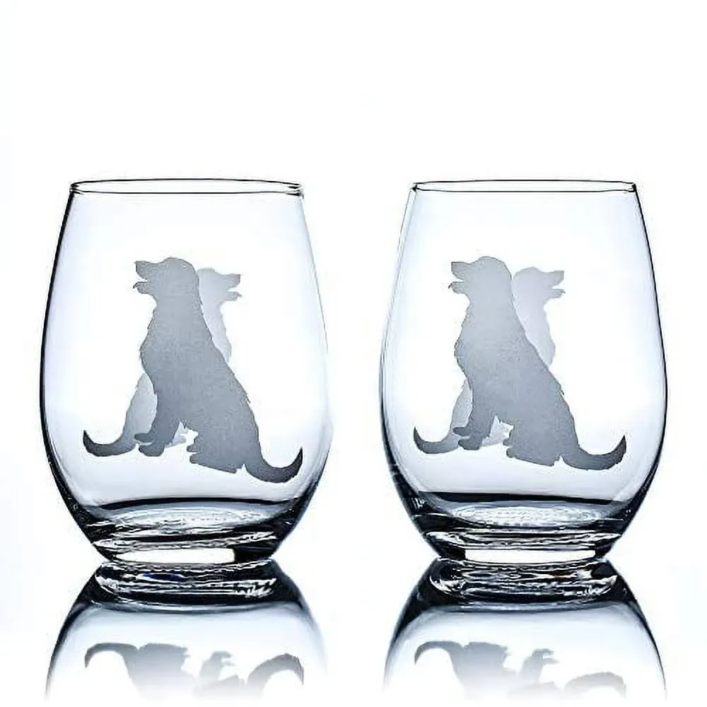 Golden Retriever Stemless Wine Glasses (Set of 2) | Unique Gift for Dog Lovers | Hand Etched with Breed Name on Bottom…