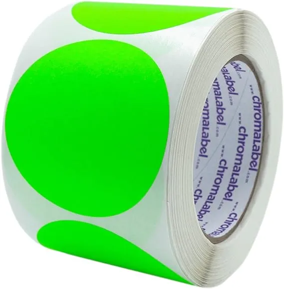 ChromaLabel 3 Inch Round Sticker Labels, High Visibility Removable Stickers Labels, Easy to Write On Color Coding Labels - 500 Sticky Dots per Roll, Matte Finish Fluorescent Green Dot Stickers