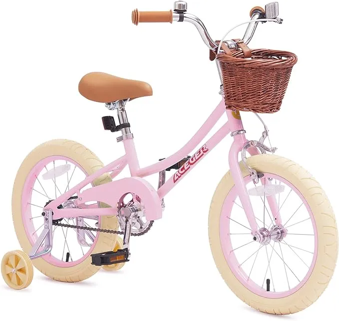 ACEGER Girls Bike with Basket for 3-13+ Years, 14" 16" 18" Kids Bike with Training Wheels, 20" Bicycle only with Kickstand, 24" 26" with Seat Rack, All Included Dual Brakes & Fenders