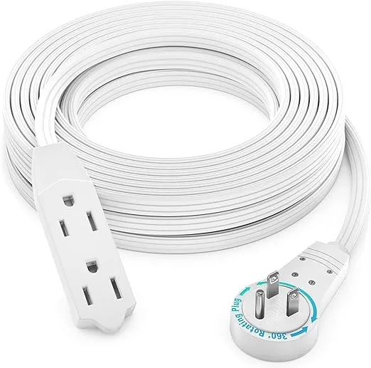 Maximm Cable 6 ft 360 Rotating Flat Plug Extension Cord/Wire, 16 AWG Multi 3 Outlet Extension Wire, 3 Prong Grounded Wire - White - UL Approved