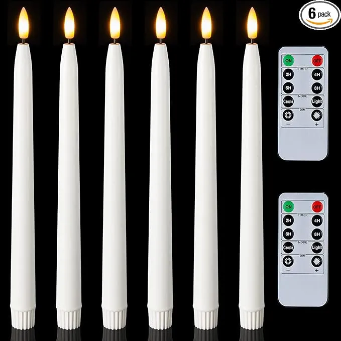 Homemory 11 Inches Waxy Flameless Taper Candles with Remote Timer Dimmer, 6 Pcs ...