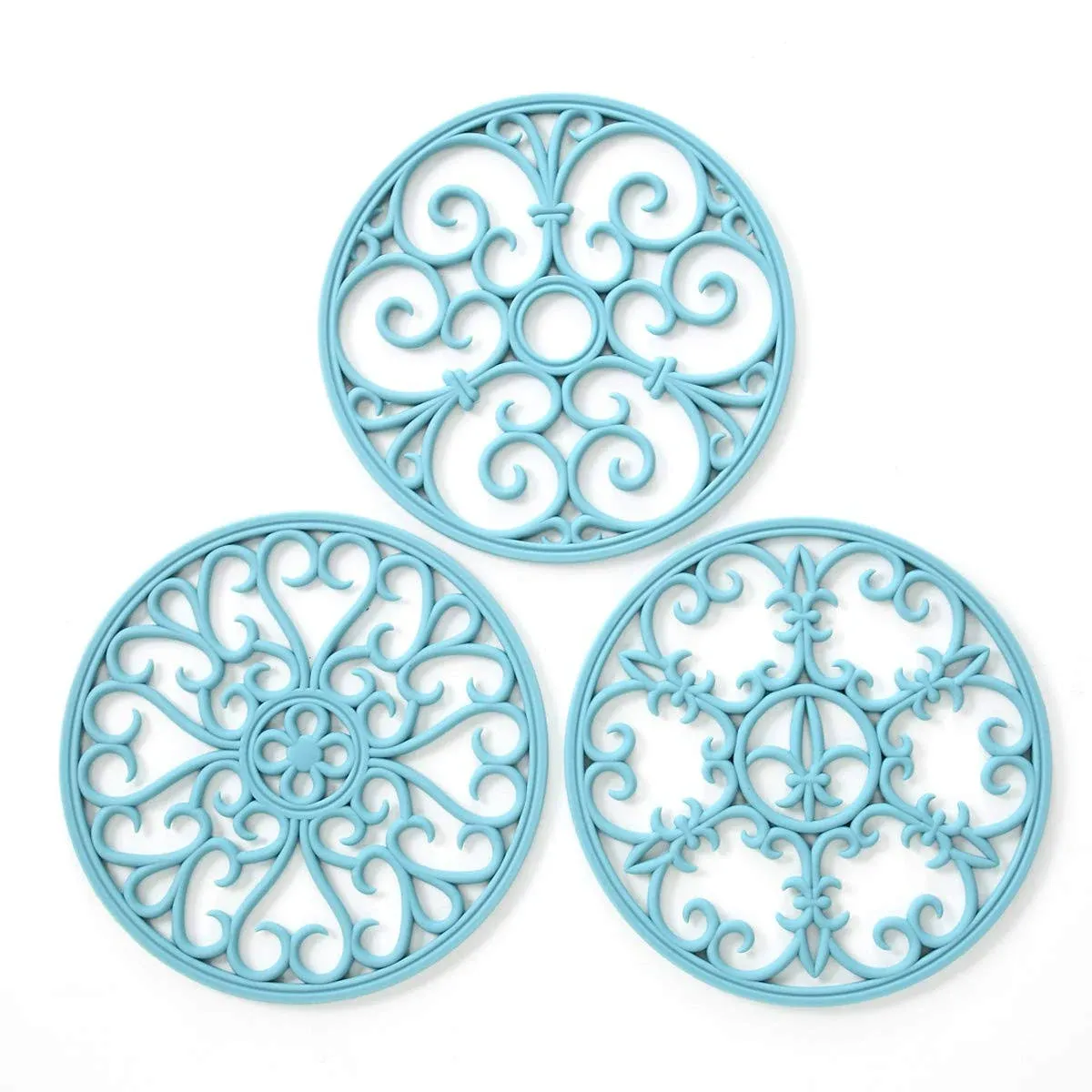 Extra Thick Silicone Trivet Mat for Hot Dishes, Hot Pots and Pans, Pot Holder, Hot Pad to Portect Your Table and Countertop, Kitchen Decor and Accessories,Turquoise,Set of 3