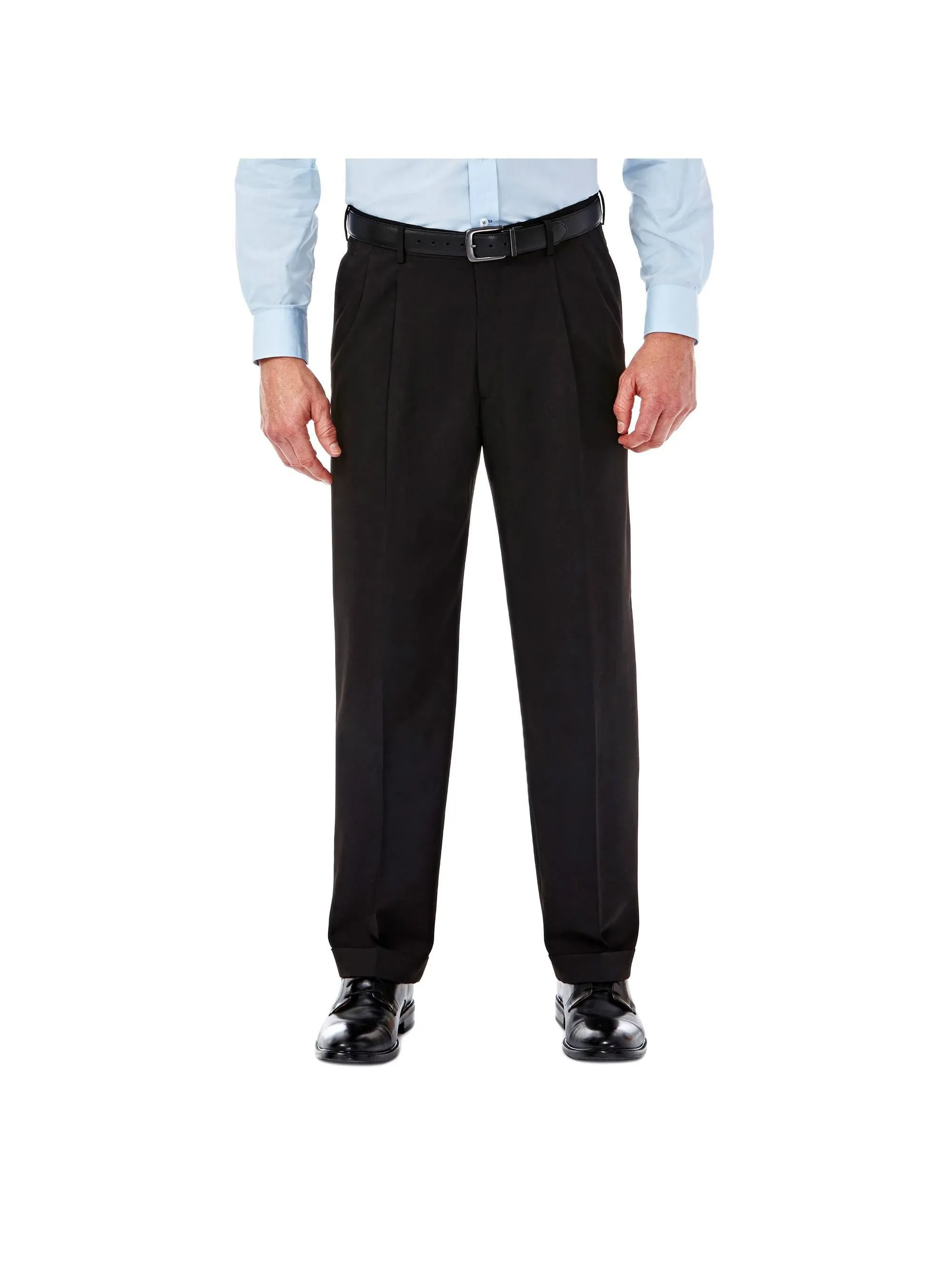 Haggar Men's Mynx Gabardine Classic Fit Pleated Front Hidden Expandable Waistband Dress Pant