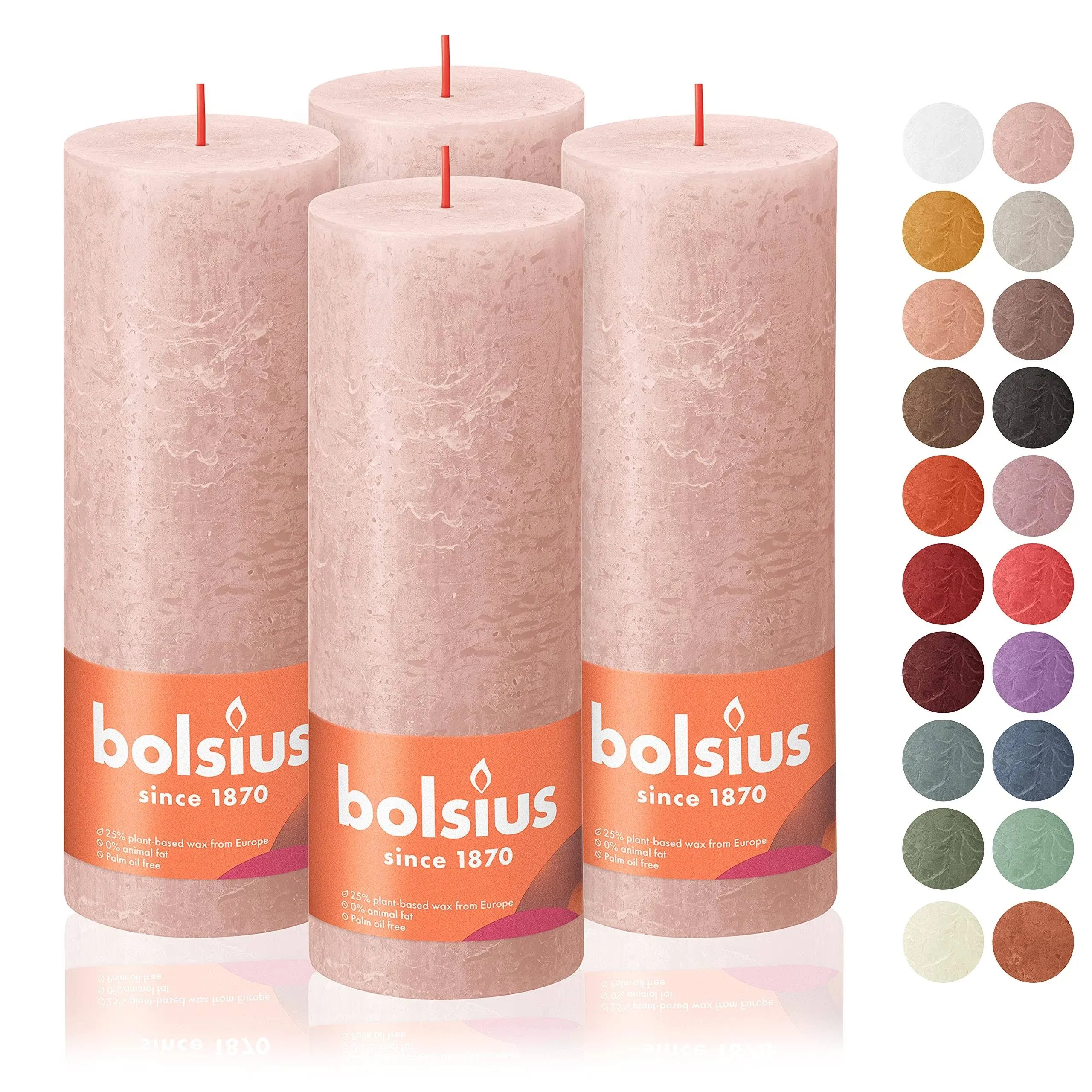 Bolsius 4 Pack Misty Pink Rustic Pillar Candles - 2.75 x 7.5 Inches - Premium ...