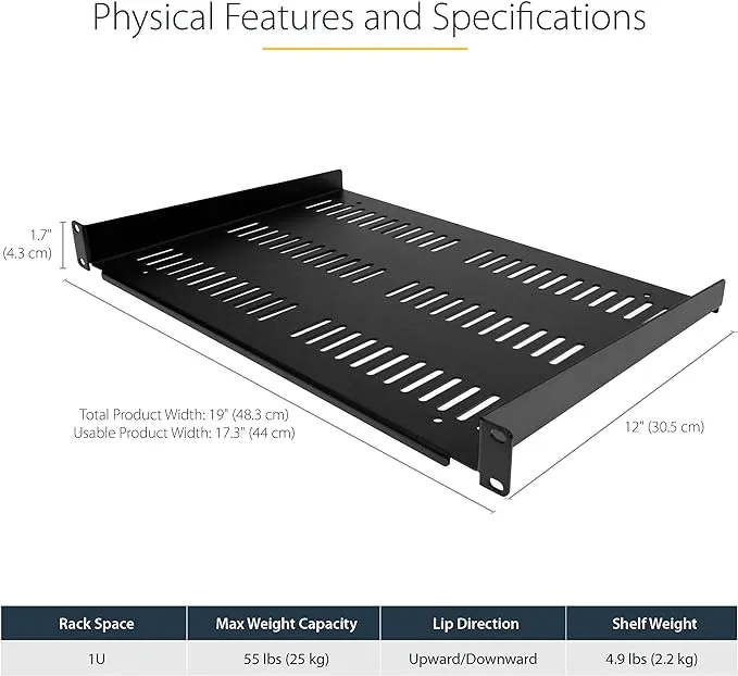 StarTech.com 1U Vented Server Rack Cabinet Shelf CABSHELF116V