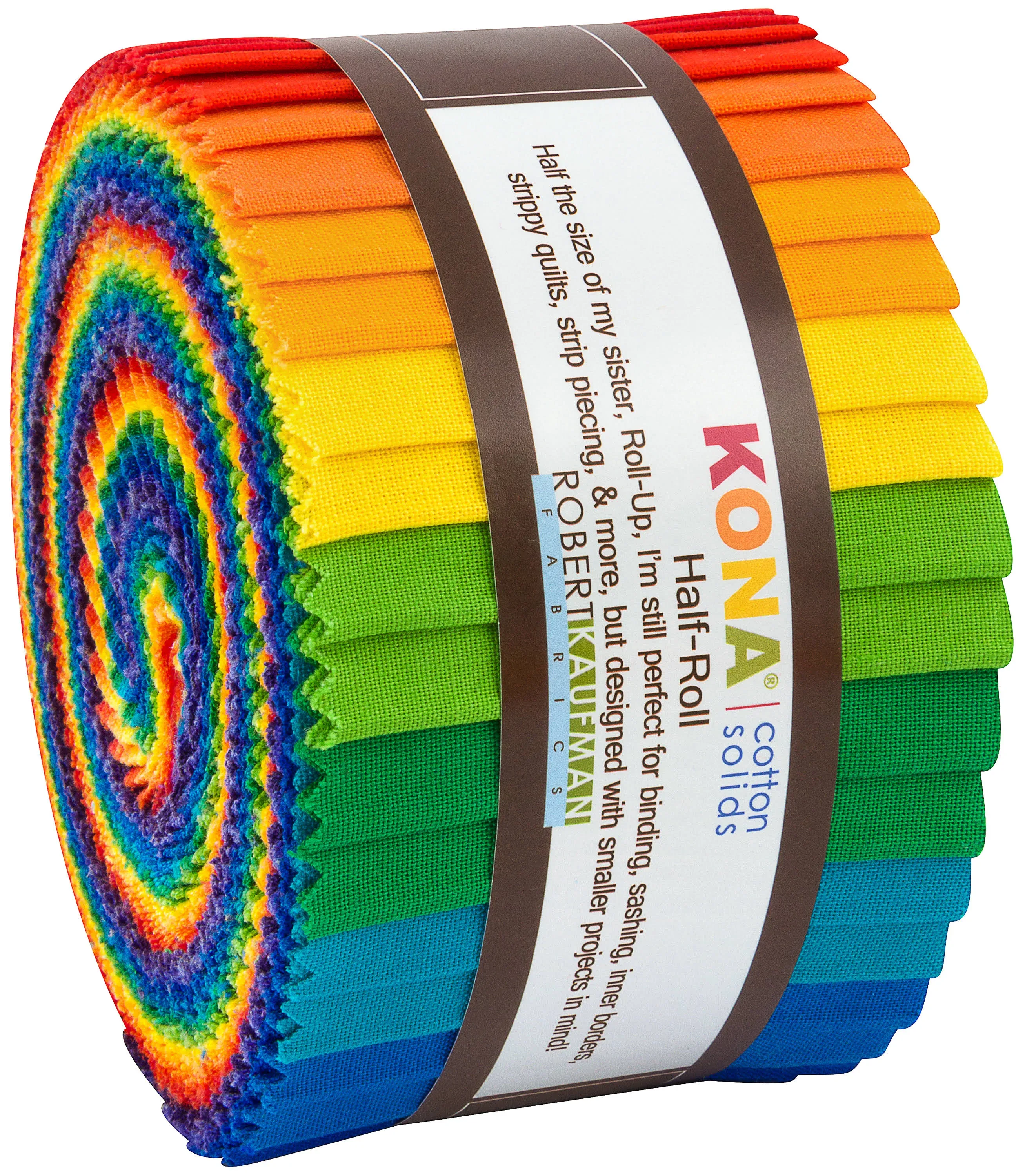 Robert Kaufman Kona Cotton Solids 2.5in Strip Roll - Bright Rainbow