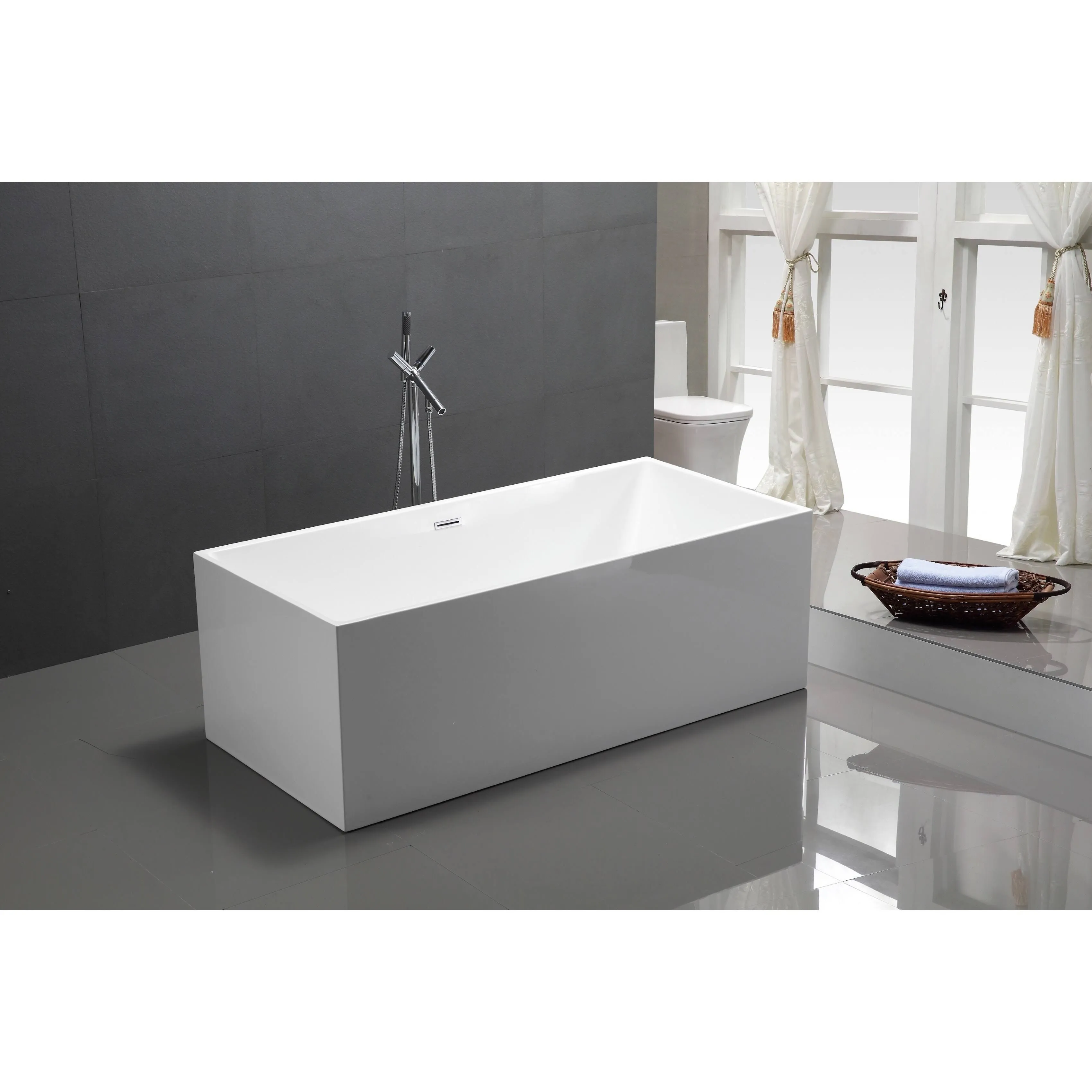 Vanity Art White Acrylic 59-Inch Freestanding Soaking Bathtub