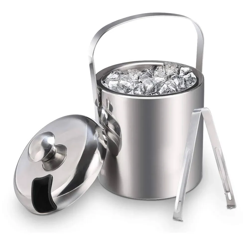 Sailnovo Ice Bucket, Double Wall Stainless Steel Insulated Ice Buckets With Lid and Ice Tong