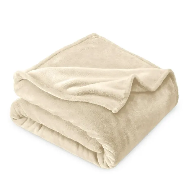 Bare Home Microplush Fleece Blanket - 300 GSM - Fuzzy Microfleece - Soft & Plush - Throw/Travel, Oyster