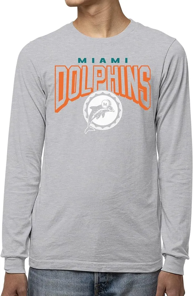 Junk Food Clothing x NFL - Miami Dolphins - Bold Logo - Unisex Adult Long Sleeve T-Shirt for Men and Women - Size XX-Large