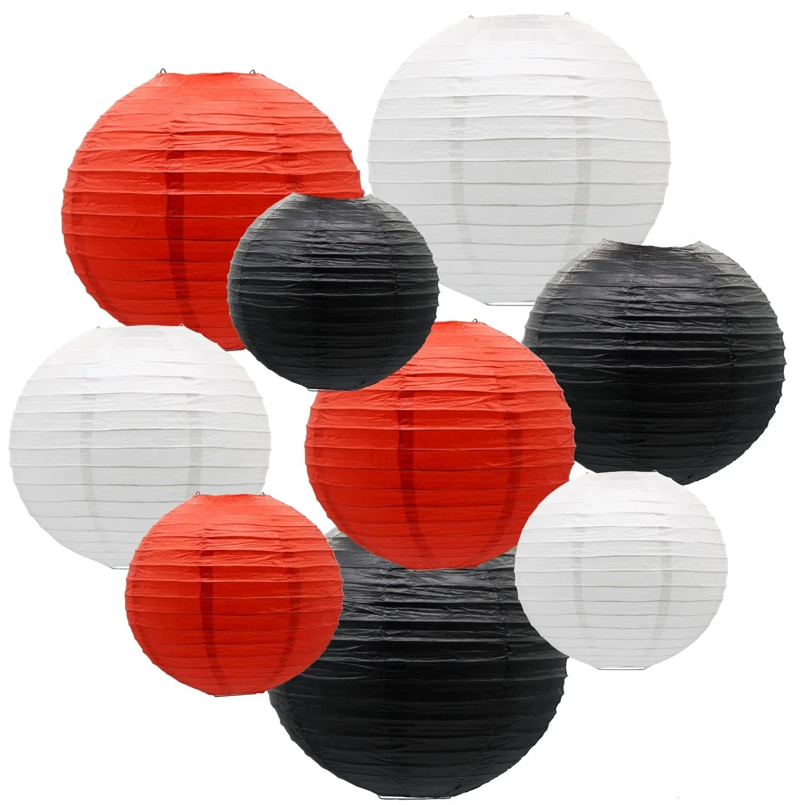 Paper Lanterns Decorations, Red Black White Round Hanging Red-black-whit<wbr/>e 