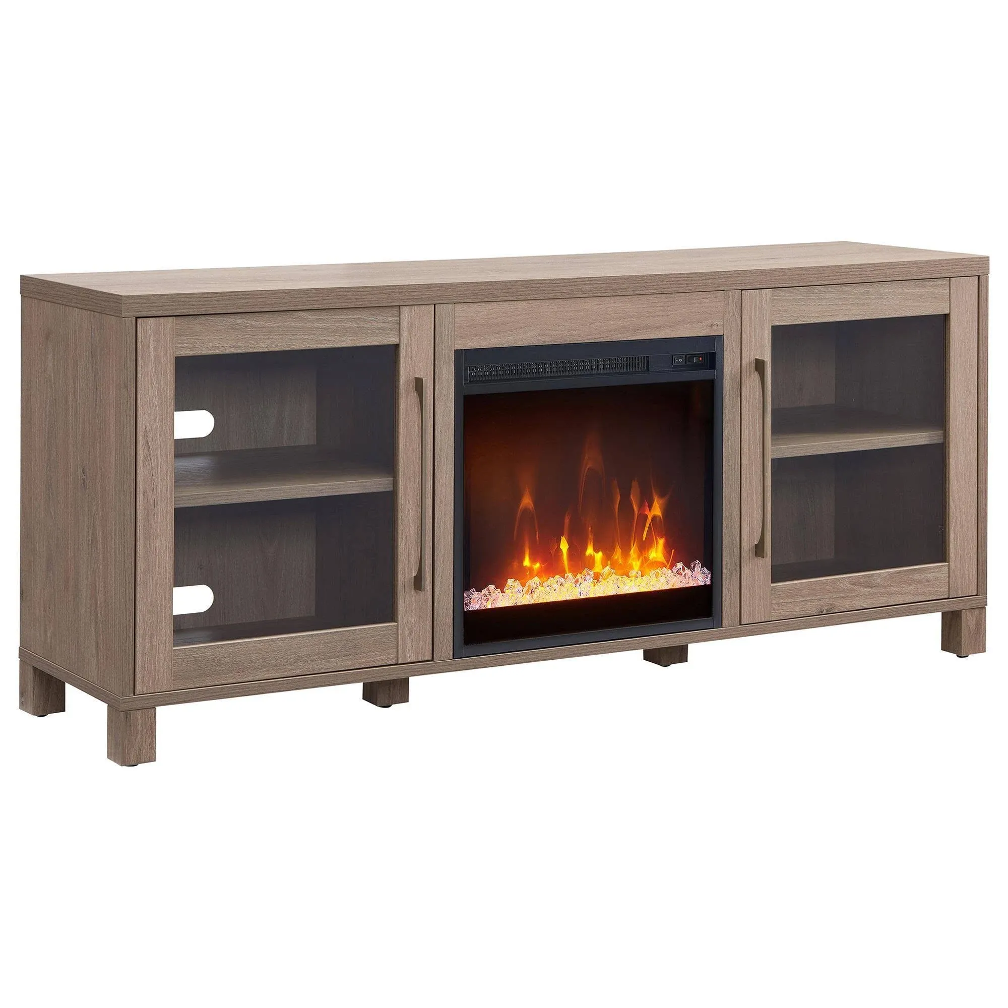 Henn&Hart Rectangular TV Stand with Crystal Fireplace for TV's up to 65" in Antiqued Gray Oak, TV Stands for the Living Room