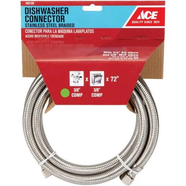 Ace Dishwasher Supply Line Stainless Steel 3/8&#034; x 3/8&#034; x 72&#034; 4061180