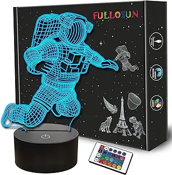 FULLOSUN Spaceman 3D Night Light, Astronaut Rocket Optical Illusion Lamp Birthday Gift Idea for Outer Space Fan Xmas, Living Room Decor Night Light with 7 Colors Changing