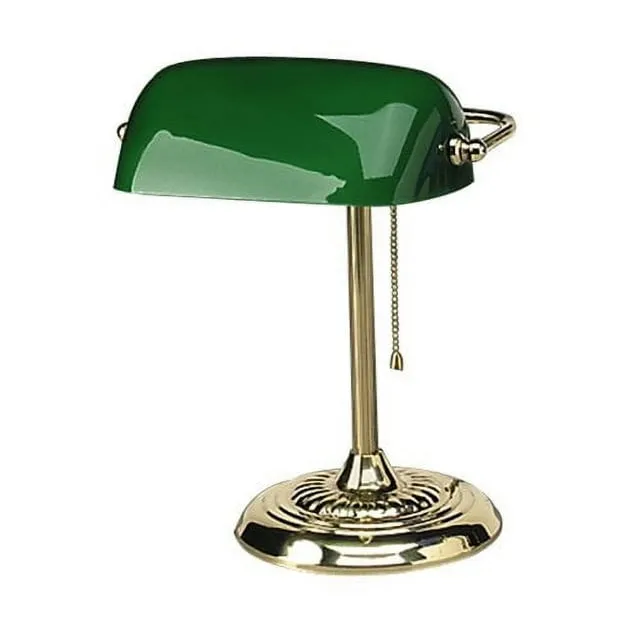 Alera Traditional Banker&s Lamp, Green Glass Shade, Antique Brass