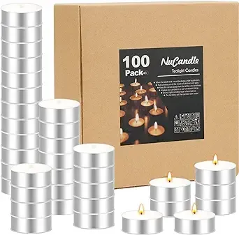 NuCandle Tea Lights Candles 100 Pack Unscented Tealight Candles Bulk for Wedding Christmas Home Decorative Outdoor Mini White TE