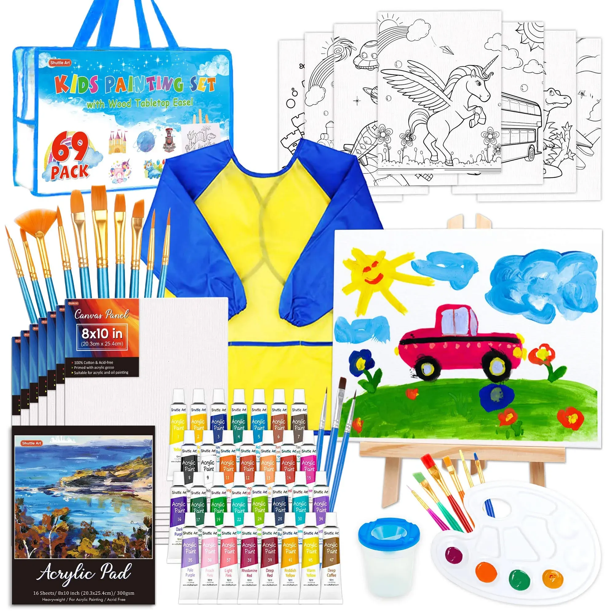 69 Pack Kids Paint Set, Shuttle Art Art Set for Kids with 30 Colors Acrylic Paint ...