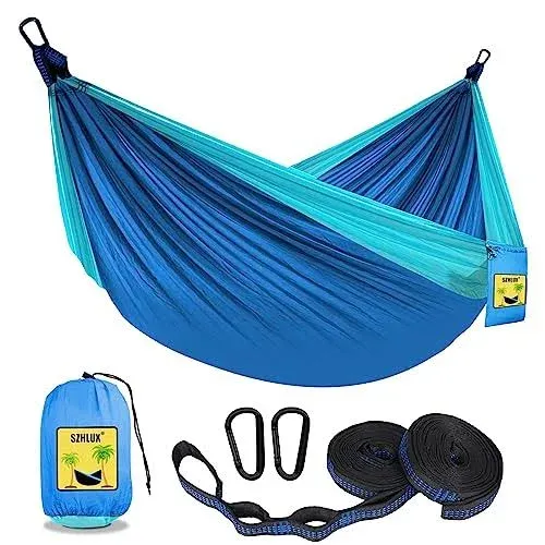 SZHLUX Camping Hammock Double & Single Portable Hammocks with 2 Tree Straps and Attached Carry Bag,Great for Outdoor,Indoor,Beac, Black